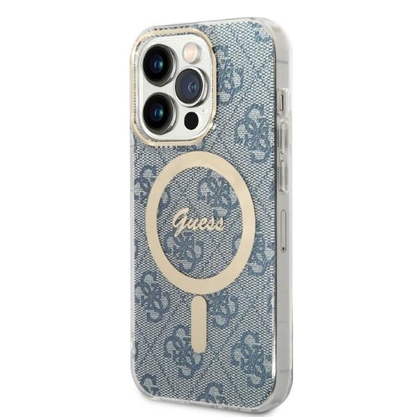 Guess GUBPP14LH4EACSB Case+ Charger Set iPhone 14 Pro 6.1" blue/blue hard case 4G Print MagSafe