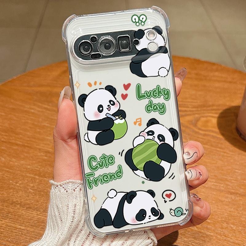 Cute Panda Pattern TPU Phone Case For Google Pixel 9 Pro Pixel 9 Pro XL Soft Silicone Transparent Back Cover For Google Pixel 9A