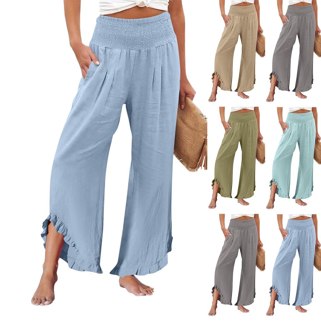 Womens Palazzo Pants Summer Casual Flowy Wide Leg Trousers Beach Travel Vacation Outfits