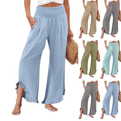 Женские брюки-палаццо, летние повседневные струящиеся брюки с широкими штанинами, наряды для пляжа, путешествий, отпуска