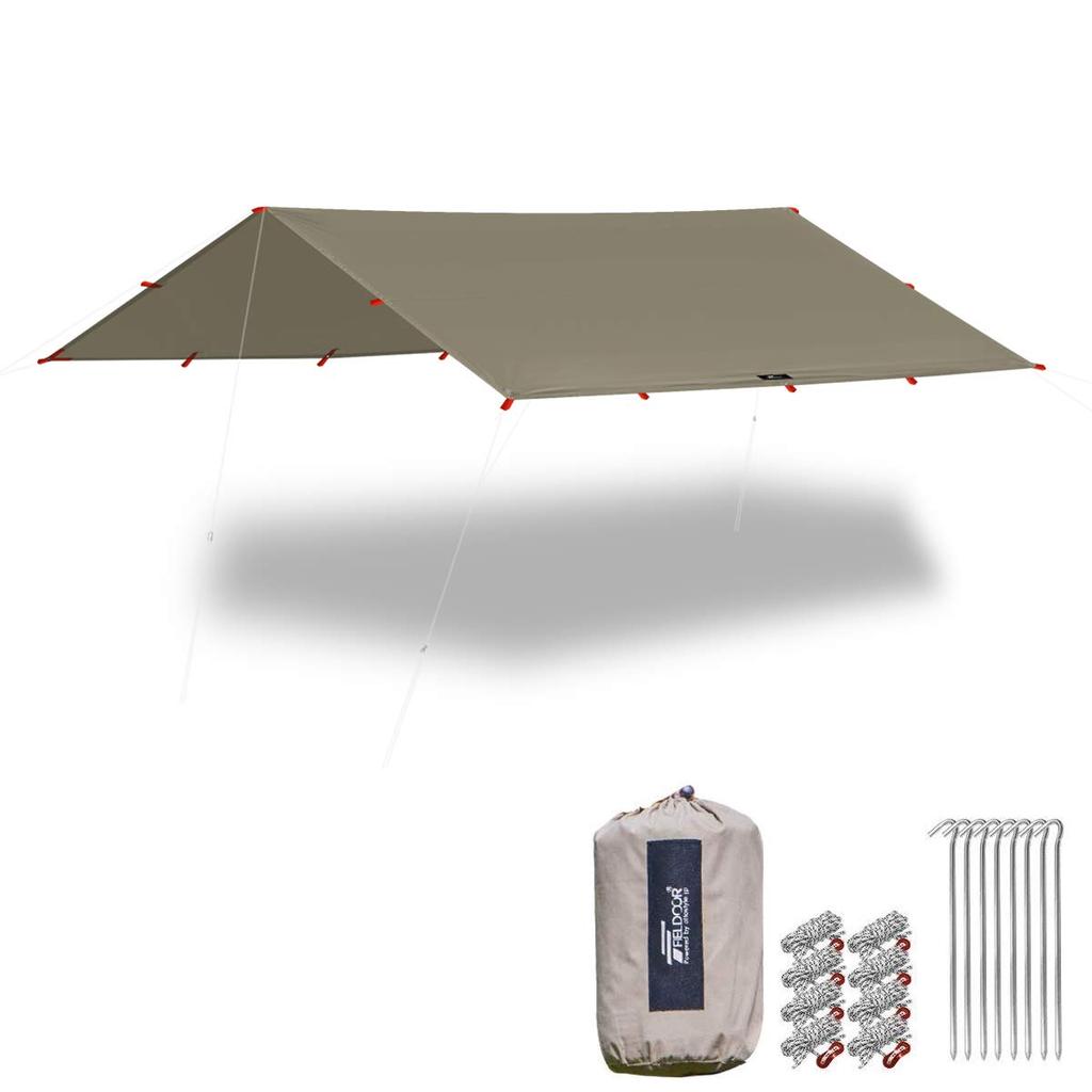 FIELDOOR Квадратный брезент S-размера 280 x 280 см. Огнестойкий поликоттон. Компактный размер, помещается в рюкзак. В комплекте 16 ремней с петлями, чтобы вы могли его закрепить.