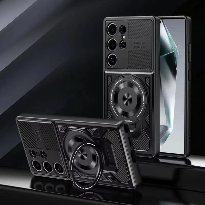 Deluxe Magsafe Магнитная Беспроводная Зарядка для Samsung Galaxy S24 Ultra S23 Plus FE Чехол с Держателем-Кольцом для Пальца