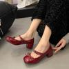 Fashion High Heels, Retro Square Toe, Women's Shallow Mouth, Elegant Dress Shoes, Fashionable Party, Bow Women's Shoes,