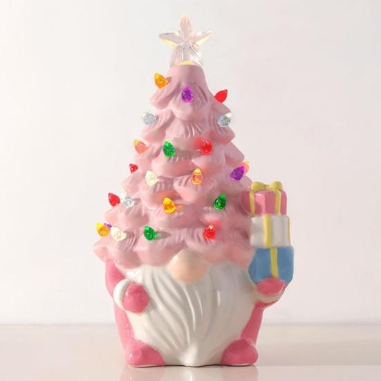 Yousheng 5 Inch Lighted Christmas Gnome Decorations Resin Faceless Old Man Christmas Tree Small Prelit Gnome Figurine with Multi-colored Lights