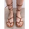 Мода Лето Новая Мода Ремешок на щиколотке Плоская обувь 2025 Женские Повседневные Сандалии на шнуровке Дамские Шлепанцы Пляжные Плоские Гладиаторские Сандалии