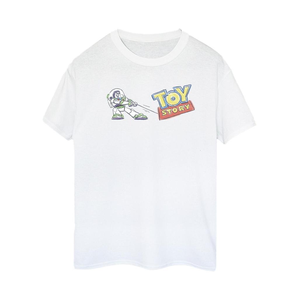Disney Womens/Ladies Toy Story Buzz Pulling Logo Cotton Boyfriend T-Shirt