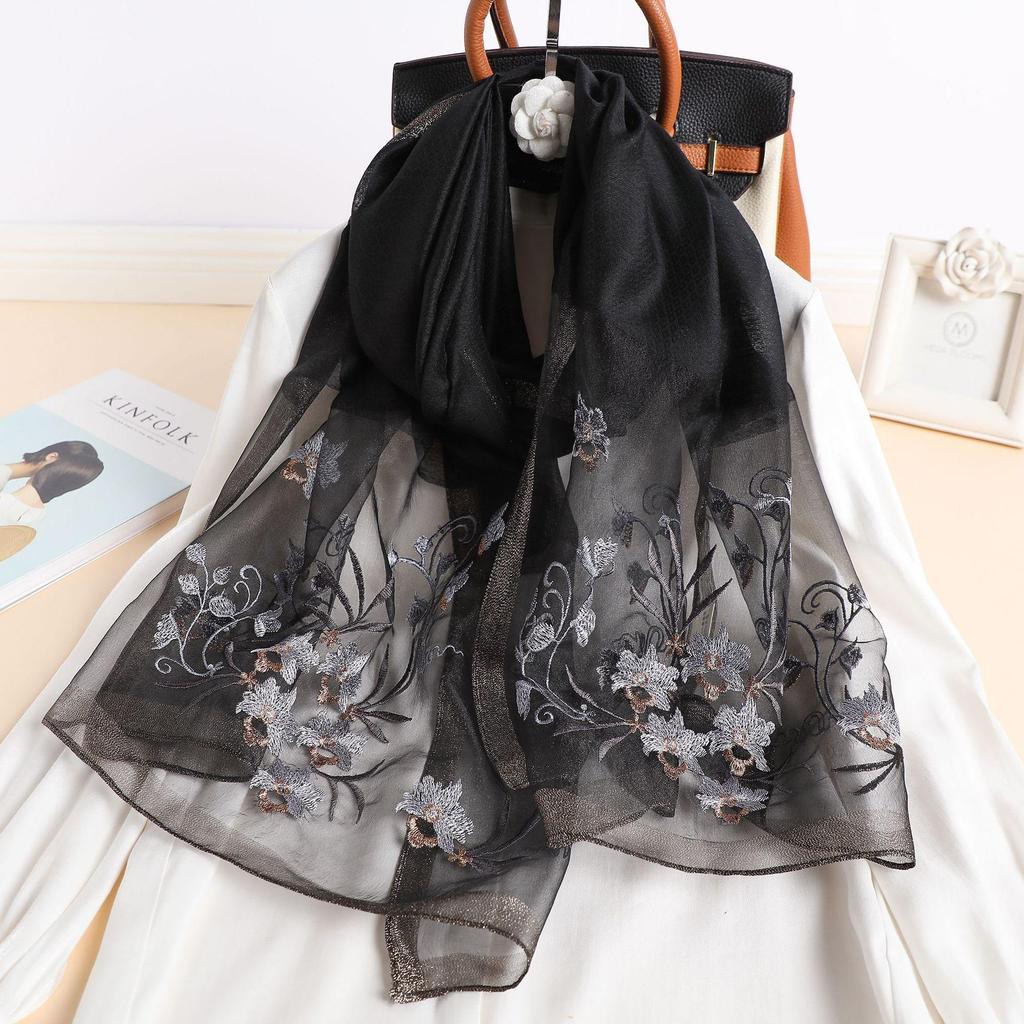 Элегантный шарф из шелка Mulberry - роскошная смесь, изысканный вышитый вручную цветок, сверхлегкий, очень универсальный - идеально подходит для весны и осени