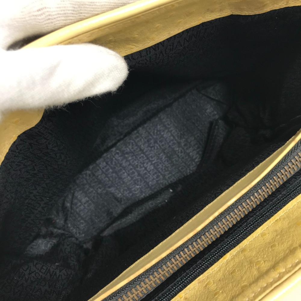 VERSACE vintage Sunburst logo Bag Tote Bag Shoulder Bag Embossed Leather yellow