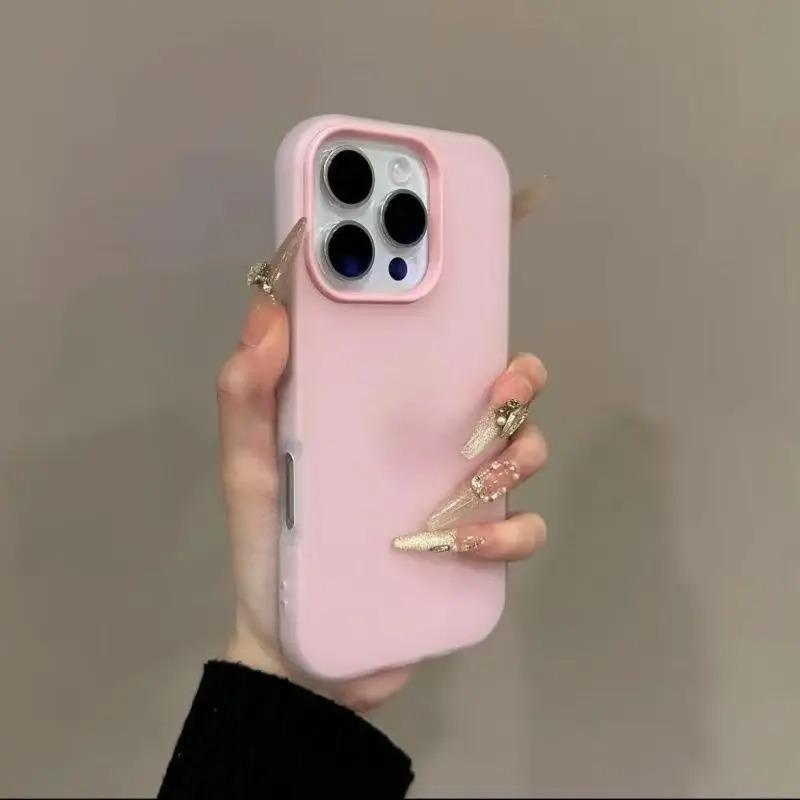 2-в-1 Роскошный матовый чехол-желе конфетного цвета для iPhone 16 15 14 13 12 Pro Max 15 16 Plus Ударопрочный с покрытием Soft Touch