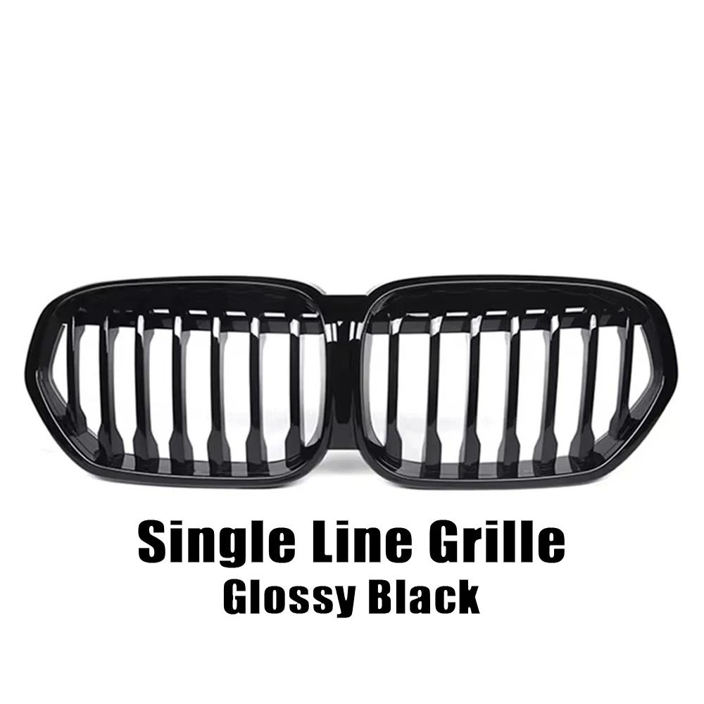 kyapx5 XVIP Carbon Fiber Look Double Line Style Front Racing Grills For BMW X1 F48 LCI 2020-2022 All Black Diamonds Style Upper Grilles