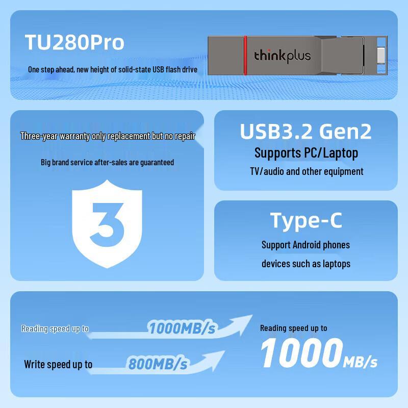 Lenovo Двухинтерфейсный SSD-флеш-накопитель Thinkplus TU280Pro