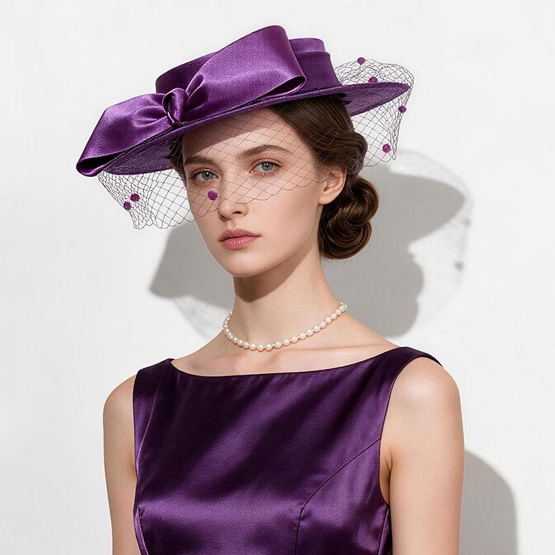 Summer sunscreen hat women's French retro flat top top hat party headgear hair accessories bow