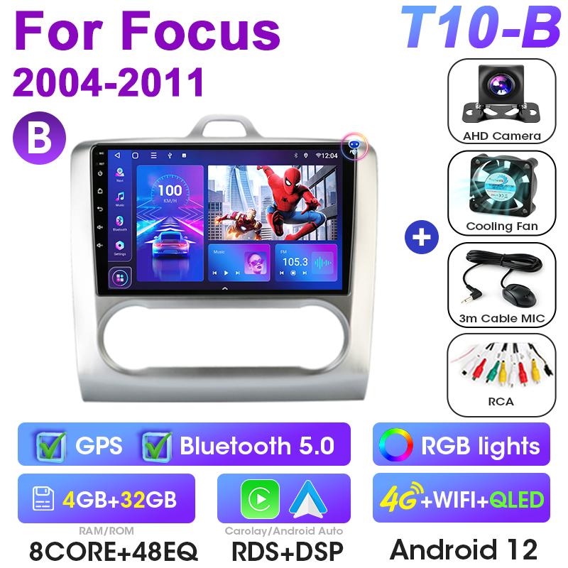 2 Din Android 12 автомобильное радио для Ford Focus 2 3 Mk2/Mk3 2004-2011 мультимедийный видеоплеер GPS 4G Carplay Auto Stereo RDS головное устройство