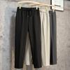 Men Suit Pants Drawstring Elastic Waist Straight Leg Solid Color Loose Formal Business Style Office Wear