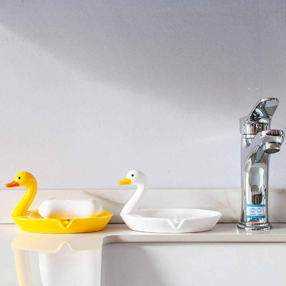 Cartoon Animal Duck Ceramic Soap Dish Cute Drain Storage Rack Portable Soap Holder Hand Wash Table