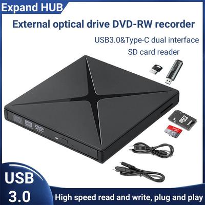 USB 3.0 Устройство записи компакт-дисков/DVD Внешний оптический привод Разъем SD Кардридер Разъем USB Мобильный внешний оптический привод DVD-RWA