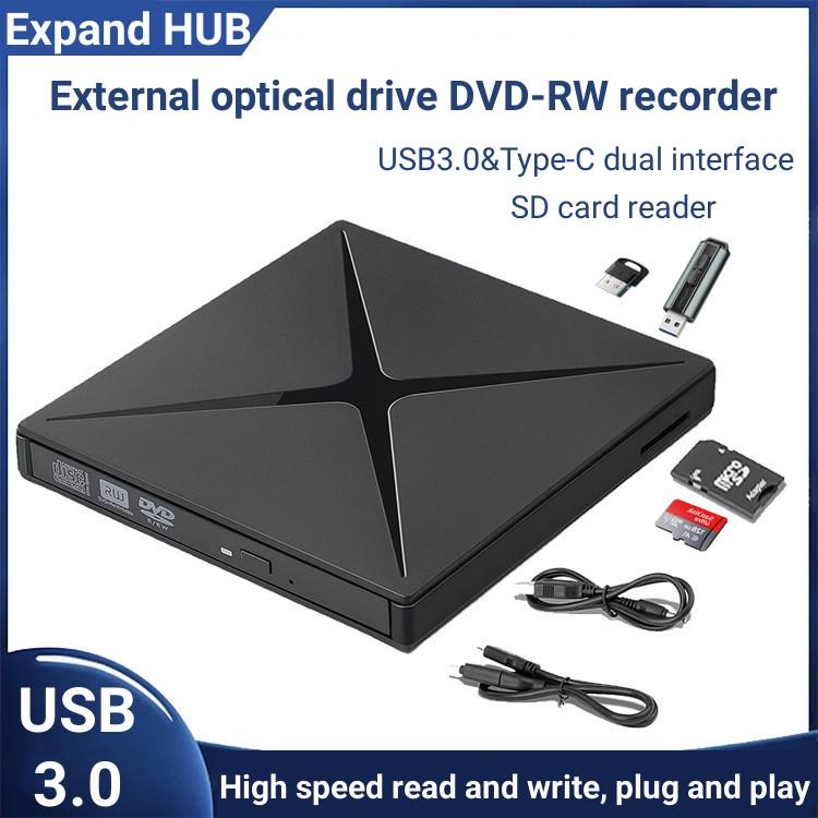 USB 3.0 CD/DVD Recorder External Optical Drive SD Jack Card Reader USB Jack Mobile External Optical Drive DVD-RWAA