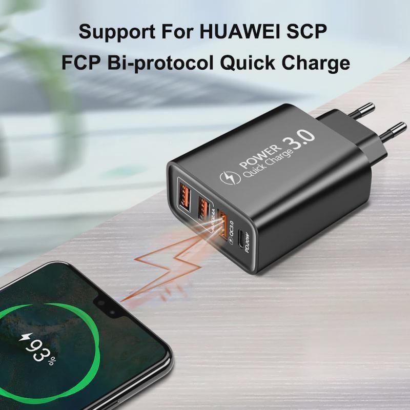 Дорожное зарядное устройство Американское, европейское, британское, 3 порта USB+зарядная головка Type-C