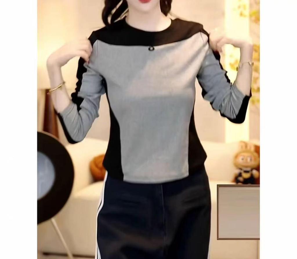 Женская футболка с длинным рукавом в стиле колор-блок, приталенного кроя, Осень/Зима 2025