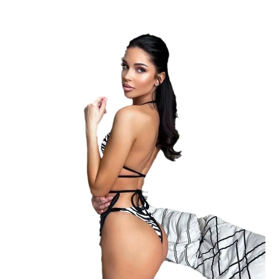 1011 Russian popular sports swimsuit women's split sexy beachwear bikini zebra pattern swimsuit
