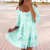 Lady Casual Summer Lace Half Sleeves Scoop Neck Short Dress