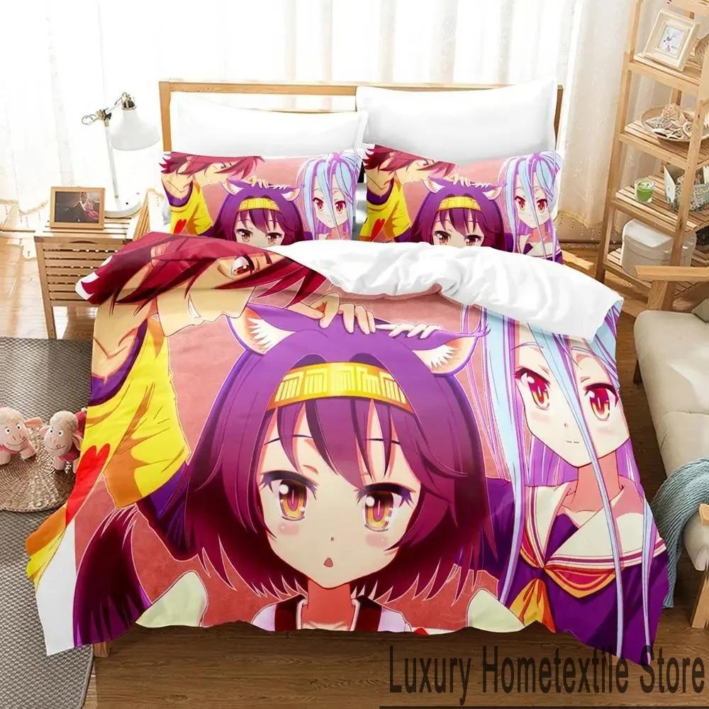 No Game No Life 3D Аниме Комплект постельного белья Двуспальный Queen King Размер Пододеяльник Наволочка для Мальчиков Девочек Взрослых Домашний текстиль