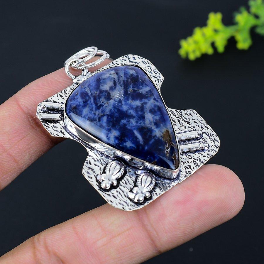 Подвеска из натурального содалита, стерлингового серебра 925 пробы, ручная работа, 2,36 дюйма, N7D58