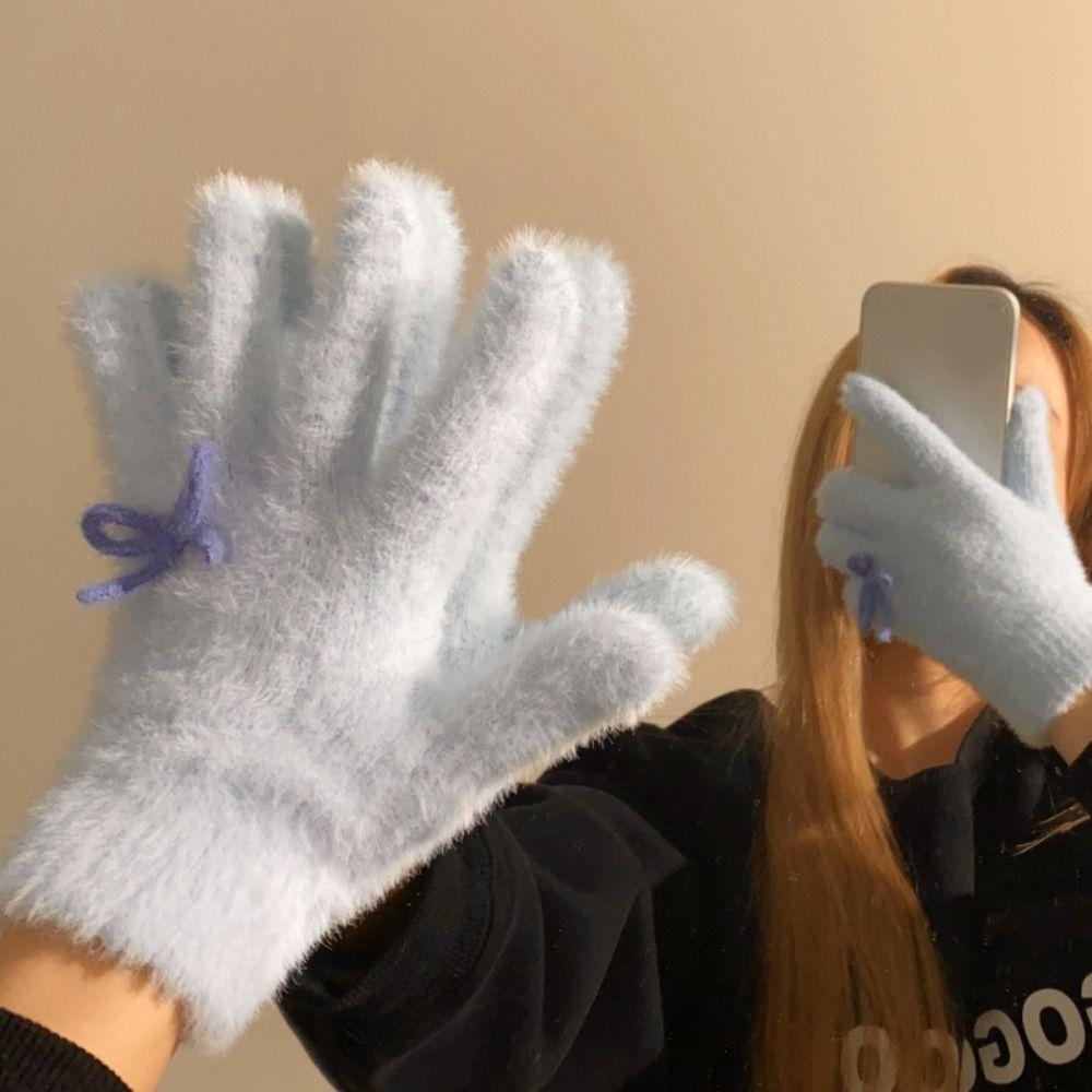 Удобные Теплые Перчатки Бант Хлопковые Варежки Милые Плюшевые Перчатки Женские