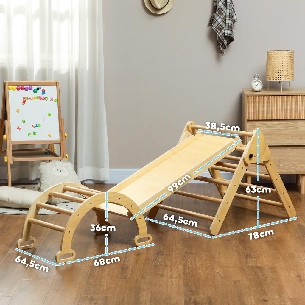 5 In 1 Wooden Folding Climbing Triangle With Ramp Arch Climber For Kids 178x64.5x63 Cm Natural Wood