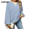 Autumn and Winter Women's Clashing Colour Splicing Loose Long Sleeve Striped Round Neck Sweatshirt