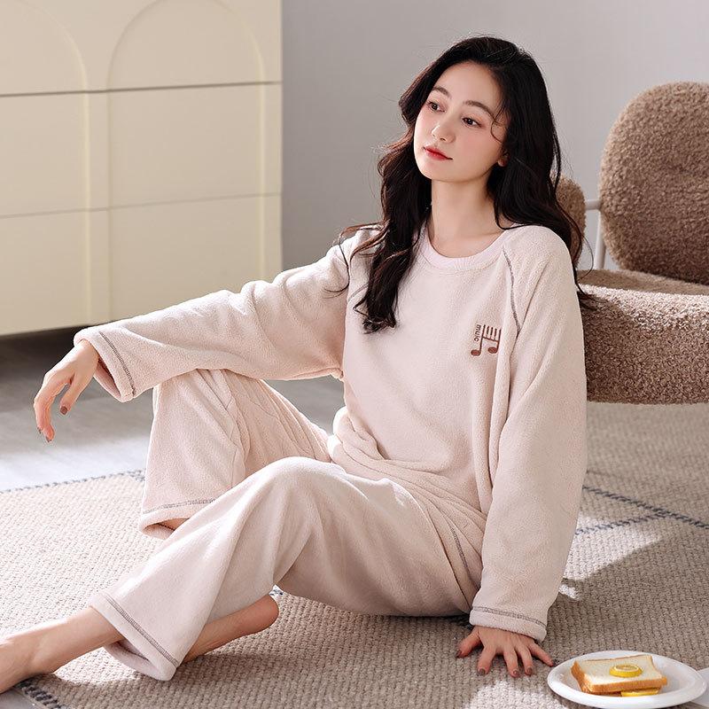 Coral Fleece Pajamas Women Winter Autumn And Winter Thickened Warm Winter Flannel Fleece Loungewear