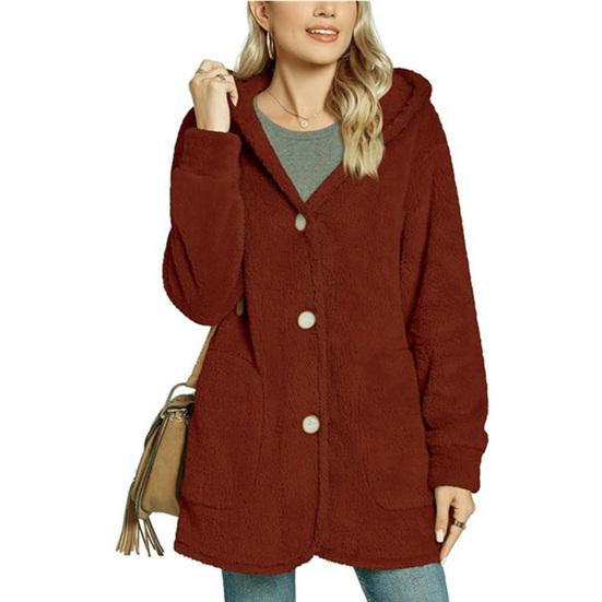 Fleece Jackets for Women Oversized Button Down Fuzzy Hooded Coat Casual Long Sherpa Outerwear with Pockets