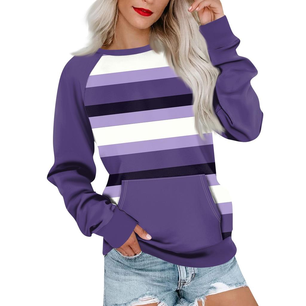 Womens Long Sleeve Sweatshirt Casual Round Neck Cute Pullover Tops Printing Lightweight Sweatshirt With Pocket