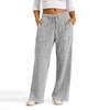 Womens Casual Wide Leg Elastic Waist Ribbed Knit Loose Bottoms With Pockets Soft Pants