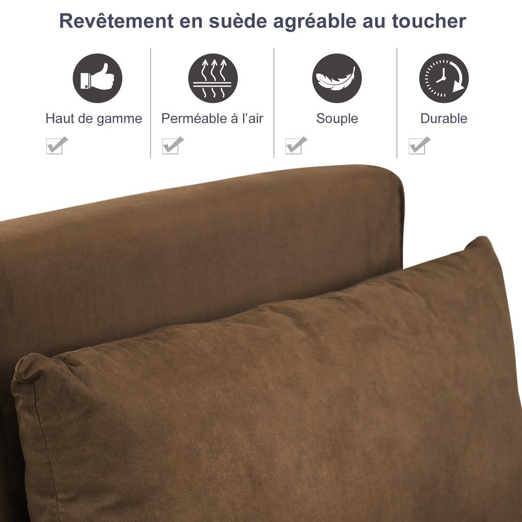 Armchair Convertible Sofa Bed 1 Seat Removable Cover Great Comfort Cushion Metal Feet Armrests Suede Brown
