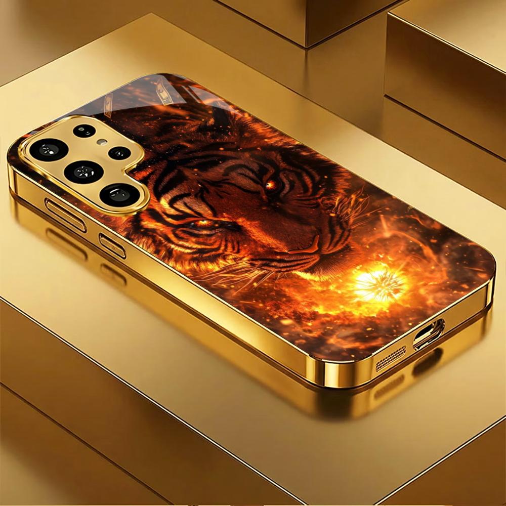 Роскошный Чехол для Телефона The King Tiger Электроокрашенное Стекло Чехол для Телефона для Samsung Galaxy S26 S25 S24 S23 S22 S21 FE, Ultra, Plus