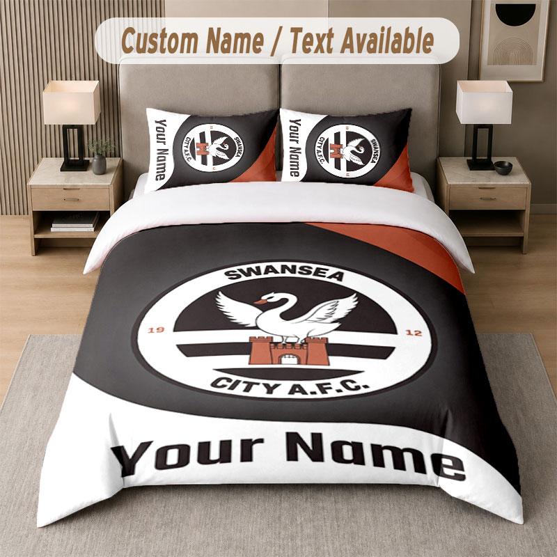 Custom Bedding Set Swansea City FC Pattern, Print Name Text 1 Duvet Cover plus 2 Pillowcases Home Textile
