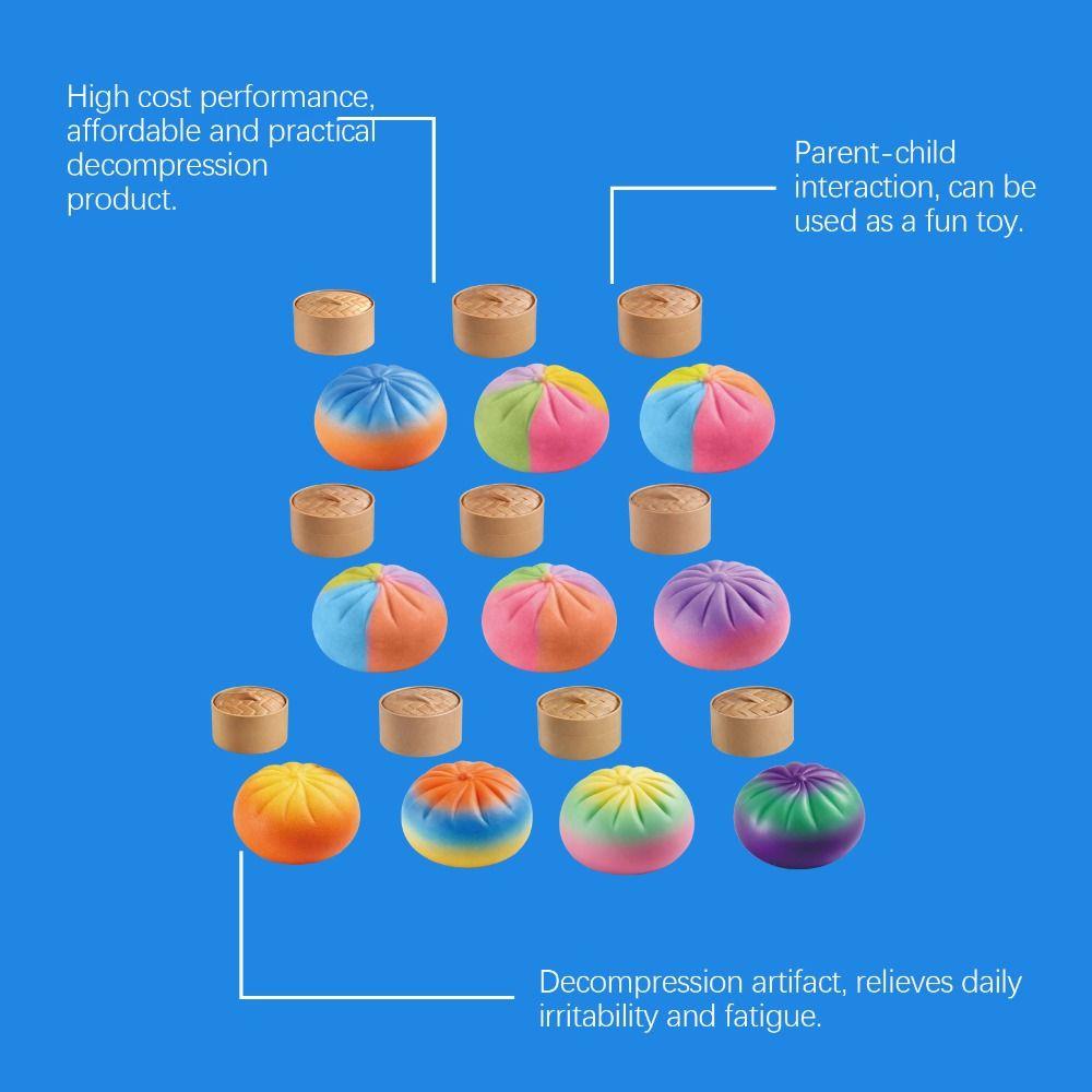 Rainbow Color Steamed Bun Squeeze Toy Soft Cute Fidget Sensory Toy Children Gift