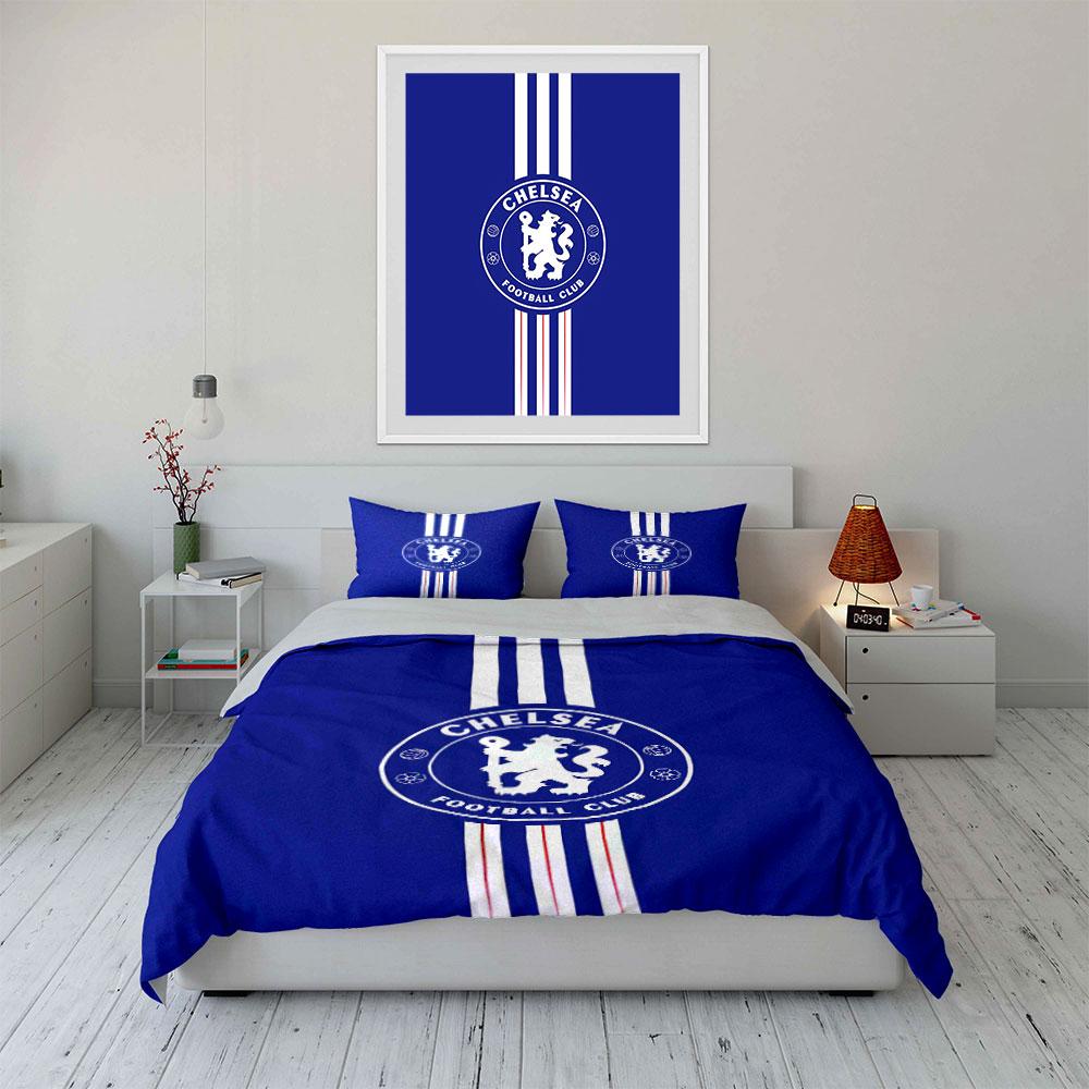 Blue Chelsea Football Club Set Bedding Duvet Cover Set Duvet Cover Pillowcases (1 * Duvet Cover 2 * Pillowcases, without duvet insert)