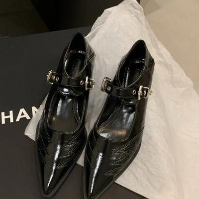 2024 Весна 2024 Женские туфли-лодочки с острым носком 2024 Женские элегантные туфли на низком каблуке с мелкой пряжкой Туфли Мэри Джейн в уличном стиле