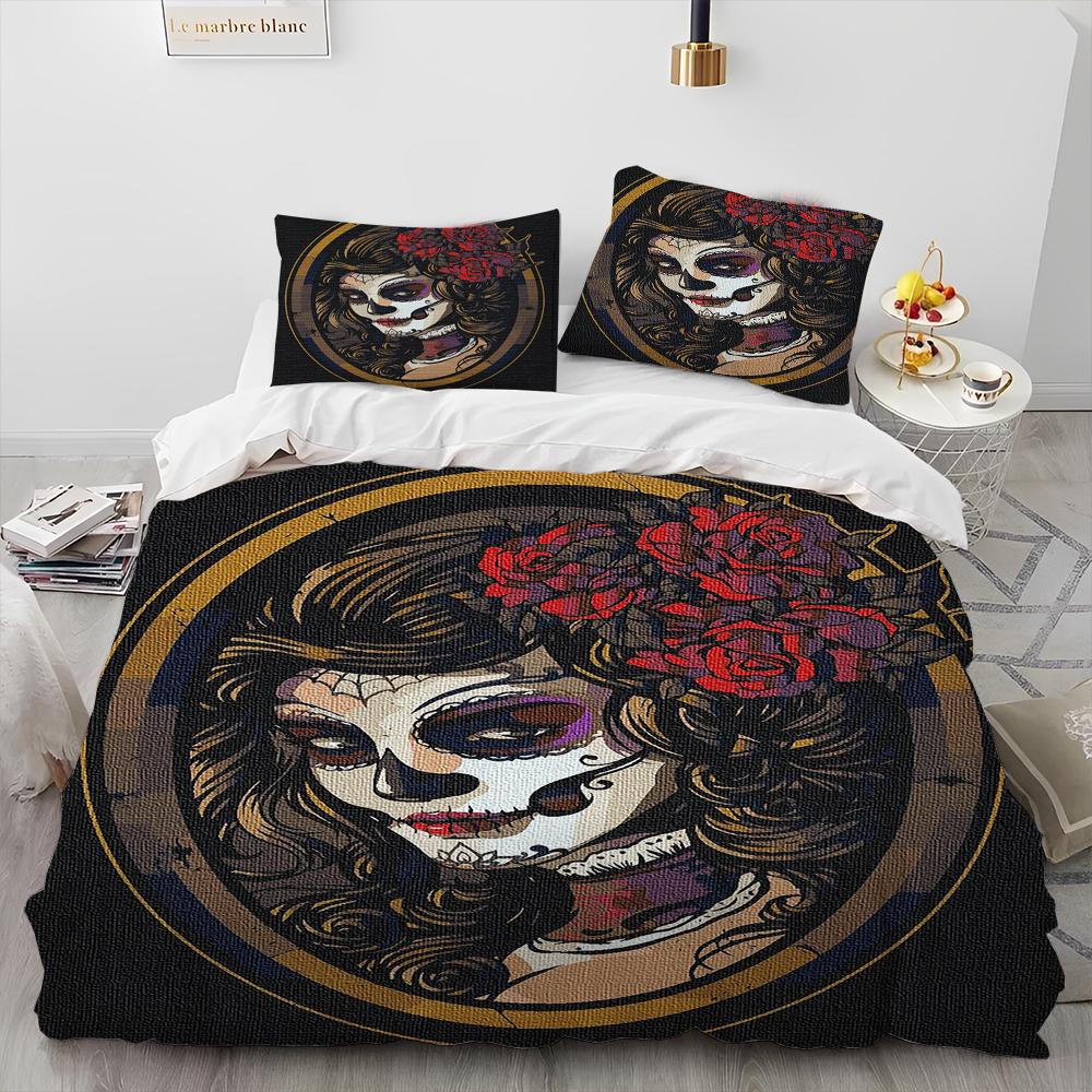 3D Horror Gothic Female Skull Dead Girl Comforter Bedding Set,Duvet Cover Bed Set Quilt Cover Pillowcase,Queen Size Bedding Set