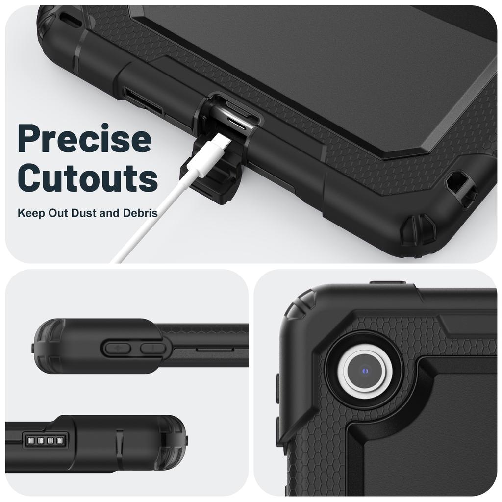 Kickstand Rugged Case for Lenovo Tab 10.1" 2025 K10C TB311XU TB311FU Heavy Duty Cover 3-Layers Protection Shockproof PC-Silicone