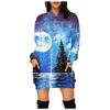 Women's Fashion Casual Print Long Sleeve Pocket Pullover Hooded Blouse Top