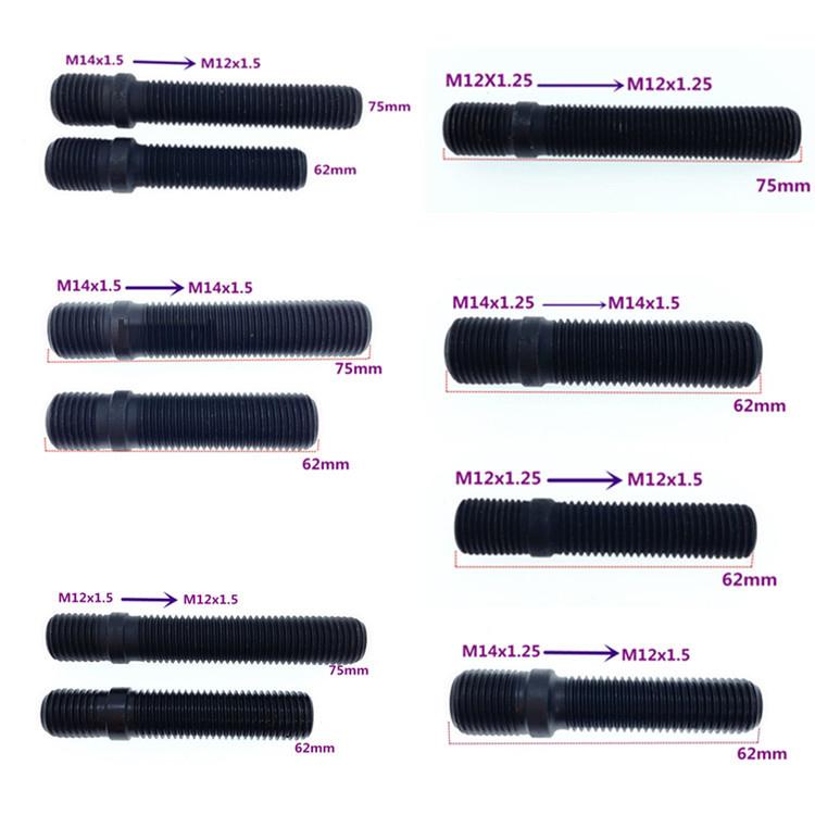20PCS black color M12x1.5 M12x1.25 M14x1.5 M14x1.25 total length 75mm Extended Car Wheel Stud Conversion Tall Screw Kit