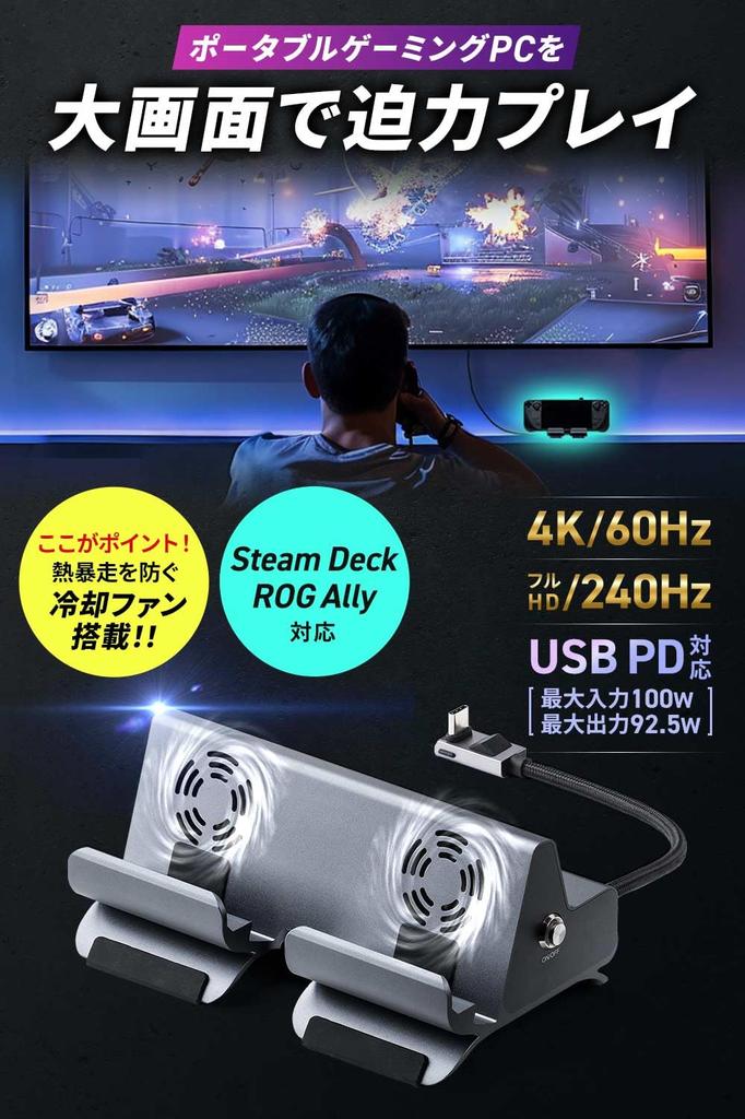 Док-станция Sanwa Direct Steam Ally с бесшумным вентилятором охлаждения 6 в 1 4K x 100 Вт PD совместимый адаптер подставка док-станция/коммутатор/Rog USB-C