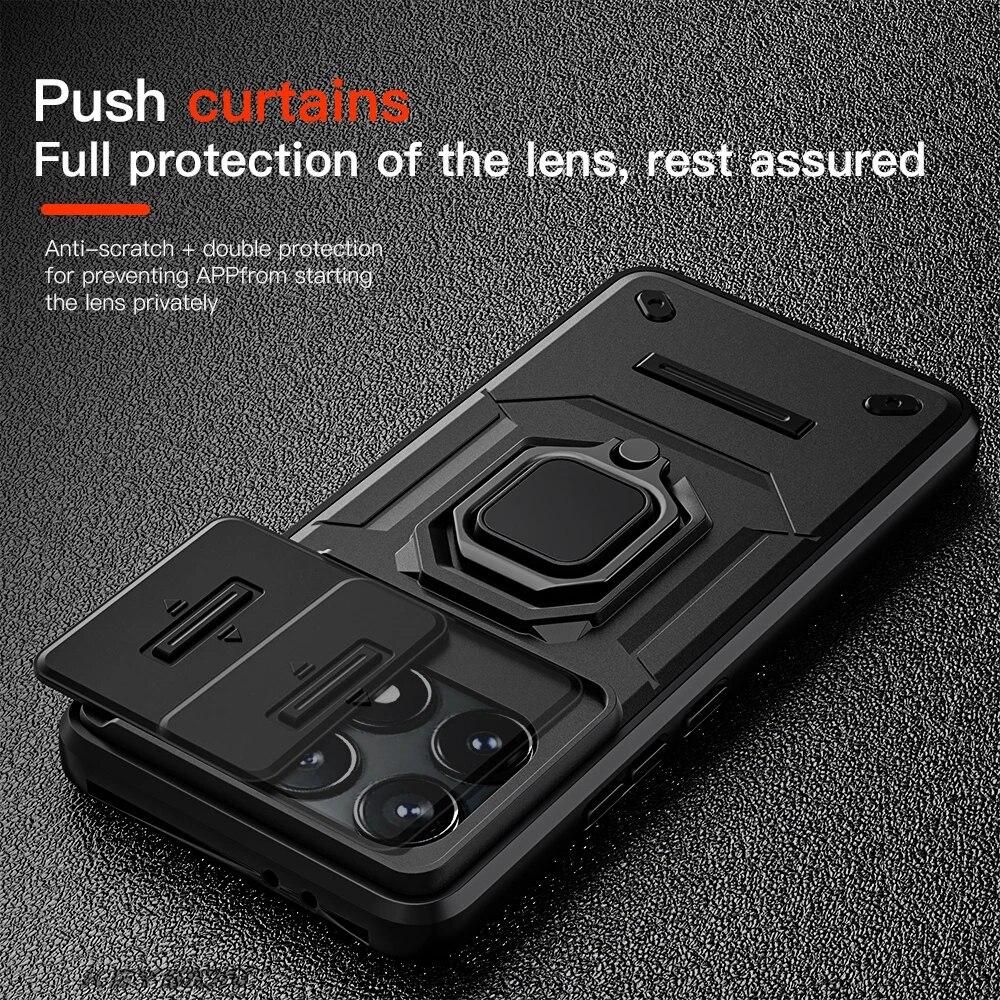 KEYSION Противоударный защитный чехол для Xiaomi POCO X6 Pro, защитное кольцо для объектива камеры, подставка, задняя крышка для телефона POCO X5 Pro 5G