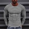 Men's Long Sleeve O-Neck T-Shirt Casual Loose Tops Tee Geometrical Graphics Stripe Print Designer Clothes Oversized