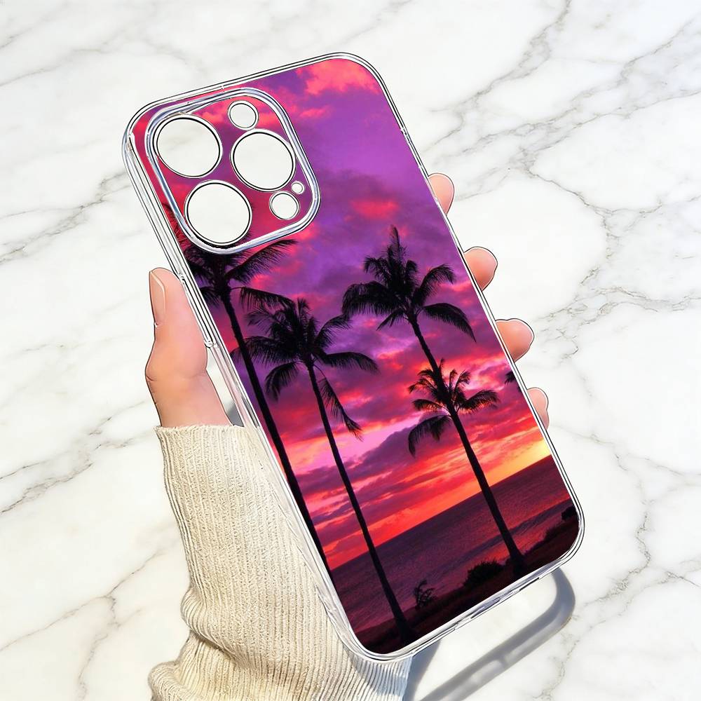Чехол для телефона 'Закат на море' для iPhone 17 16 15 14 13 12 11 Mini Pro Max Plus Прозрачный чехол