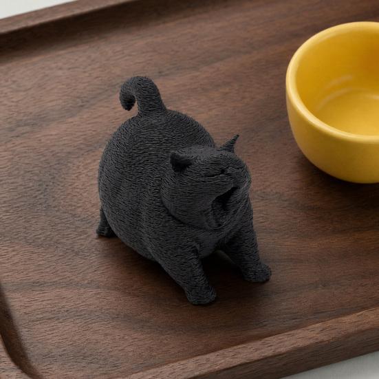 DYS 3D-печатная милая пухлая фигурка зевающего кота, черно-белая, широкое устойчивое основание против опрокидывания, настольный декор для зоомагазина, спальни и День рождения любимого человека