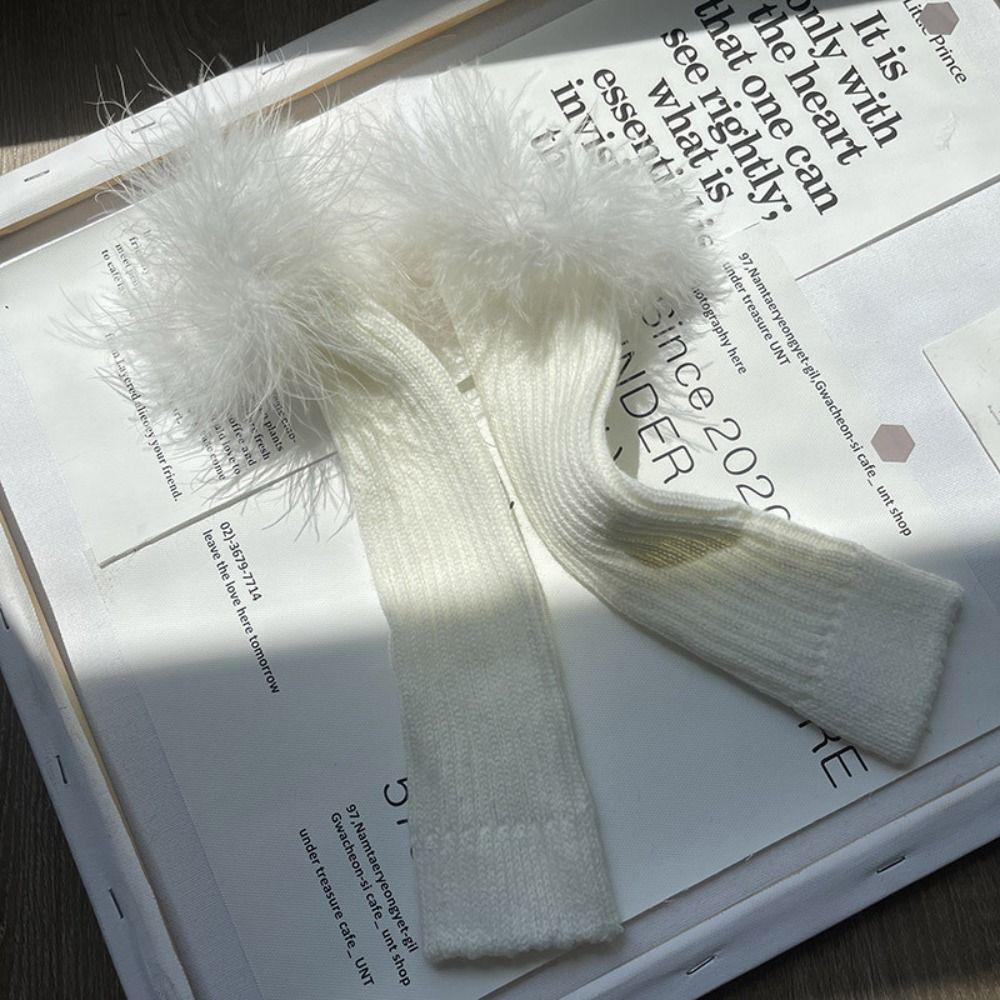 Эластичные вязаные митенки с перьями, длинные варежки, перчатки без пальцев, Y2K, теплые рукава, для вечеринки девочки